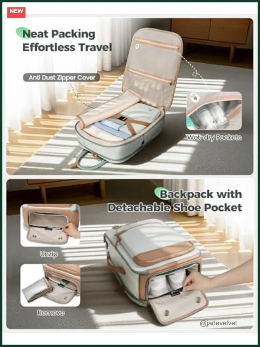 18x14x8 Underseat Travel Backpack with Detachable Shoe Compartment, TSA